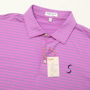 Peter Millar Polo Shirt Mens L Purple Stripe Summer Comfort Crown Sport Golf